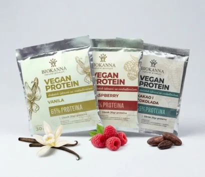 Biokanna Vegan Protein 65% – Paket 3 ukusa, 9 kesica